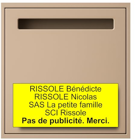 Plaque Boite Aux Lettres Personnalisable - 24x10 cm - 1 à 6 Lignes - Signaletique Personnalisée Gravée Grand Format - Étiquette Avec Nom Adhésive - Porte - Maison - Mur - Bureau (Jaune)