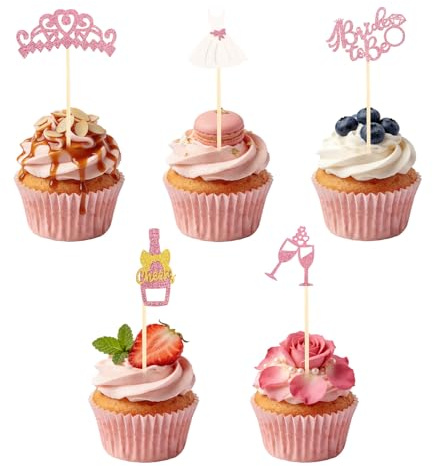 Srotmirw 20 Pcs Glitter Bride to Be Cupcake Toppers in Rose, Hen Party Decorations Wedding Cake Topper for Party Hen Party Supplies Bridal Shower Decorations engagement decorations