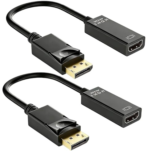 2PCS Adaptateur Displayport vers HDMI, 20cm 4k, Pour Connexion Écran Et Ordinateur, Dp Vers Hdmi Unidirectionnel Avec Audio, Cable Displayport Vers Hdmi Pour Bureau Travail Et Usage Multimédia