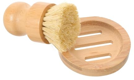 INOOMP Sisal Pot Scrubber Bamboo Handle Round Self-draining Tray Sisal Bristle Brush for Dishwashing and Kitchen Sink Cleaning for Vegetable and Pot Cleaning
