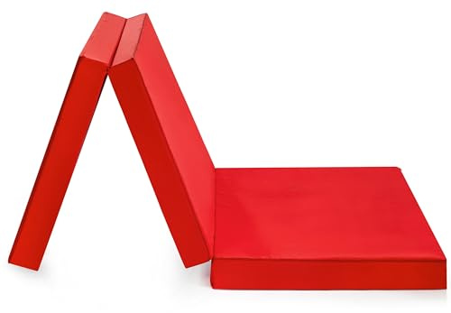 Badenia Trendline Faltbare Gästematratze 196 x 65 x 8,5 cm – Klappmatratze mit strapazierfähigem Mikrofaser-Bezug, ÖKO-TEX Zertifiziert, Rot, Deutscher Qualitätsstandard