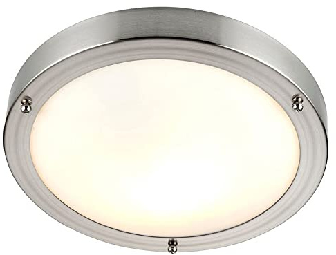 Betta Lighting Bathroom Light – Flush Mount Dome Bath Ceiling Light – Dimmable IP44 Rated LED Round Ceiling Lights for Kitchen, Bedroom, Utility Room, Bulkhead – 40W E27 (Not Included) – Satin Nickel