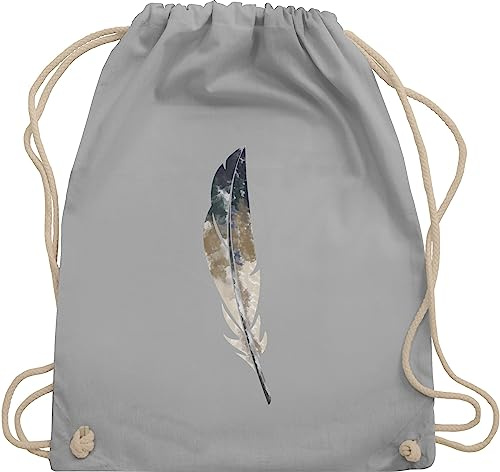 Turnbeutel Rucksack - Sprüche Statement - Wasserfarben Feder Druck - Unisize - Hellgrau - festivalbeutel mit aufschrift natur beutel statements hippie stoffrucksack sprüchen￼ federn stoffbeutel
