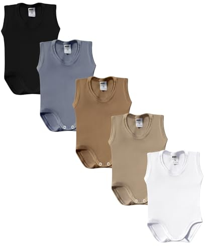 MEA BABY Unisex babybody med axelband i 100% bomull i 5-pack, vit, för flickor, för pojkar (56)