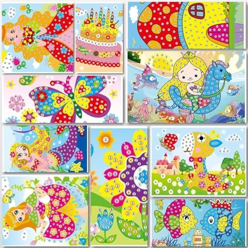 Lizipai Klebrige Mosaiken Craft Kit für Kinder, 10 separate Bild Mosaik Aufkleber handgefertigte Kunst Kinder DIY Malerei
