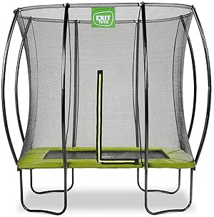 EXIT Toys Silhouette Trampolin - 153x214cm - Kompaktes Rechteckiges Gartentrampolin Outdoor für Kinder - Mit Sicherheitsnetz und Fußschutzsystem - Preisgünstig - Sicherer Einstieg - Grün