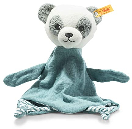 Steiff Kuscheltier GOTS Paco Panda Schmusetuch, Süßes Stofftier, Jungen, Mädchen & Babys ab 0 Monaten, Friends, Plüschtier 30 cm, Türkis, 242366