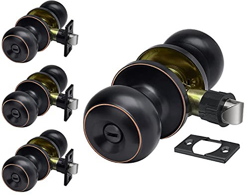 CML Hardware Sichtschutz-Türknauf, Bett-/Bad-Türschloss, ölgeriebene Bronze, innen runder Kugelgriff, abnehmbare Riegelplatte