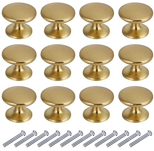 BIGLUFU 12 Pezzi Pomolo per Mobili Rotondo, Oro Pomelli per Porta 27mm Maniglia per Armadietto con Viti per Porte Armadietti Cassetti e Guardaroba Accessori Mobili
