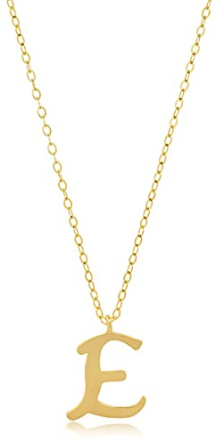 MAX + STONE 10k Yellow Gold Small Script Initial Letter E Pendant Necklace for Women Adjustable Chain Size 16 to 18 inches with Spring Ring Clasp