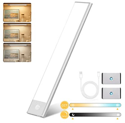 INHDBOX Unterbauleuchte Küche, 126 LEDs Dimmbar Schrankbeleuchtung mit Bewegungsmelder Ultra Dünn LED Leiste,Wiederaufladbar Einstellbare 3 Farbtemperatur 3000-6500K Schrankleuchten fur Küchen,Schrank