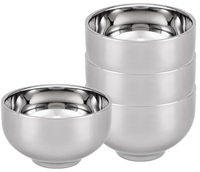 Sicheii 18OZ Durable Stainless Steel Cereal Bowls, Double-Walled Insulated Soup Bowls, Unbreakable Rice Bowls, Mixing Serving Bowl for Salad Dessert Noodles Pasta, Dishwasher Safe, 4 Pack