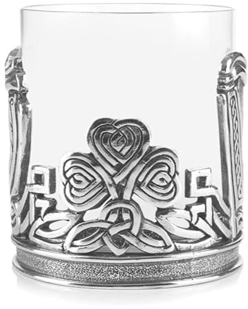 AE Williams Stunning Pewter Irish Celtic Shamrock & Harp Whisky Tumbler Glass