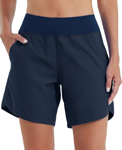 WILLIT Badeshorts Damen Badehose Schwimmen Boardshorts Schnelltrocknend Sommer Bikini Shorts High Waist Trunks UPF50+ UVA Schutz 7 mit Liner Taschen Navy Blau Größe 48