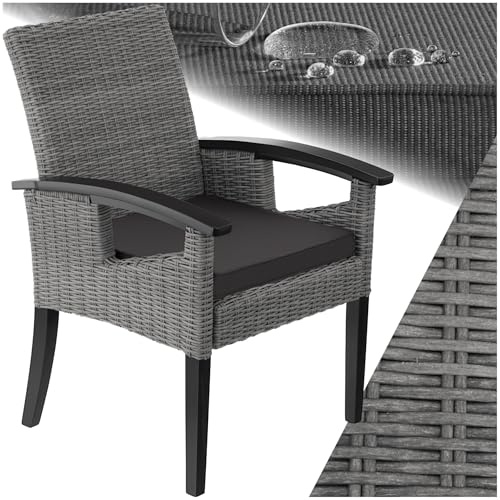tectake® Fauteuil avec Accoudoirs pour Salon de Jardin Exterieur en Poly Rotin Fauteuil Salon Confortable, Mobilier de Jardin pour Amenagement Balcon Extérieur Terrasse Veranda