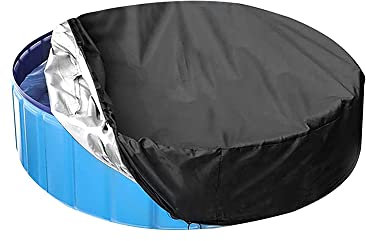 Tsuchiya Poolabdeckung Rund - Hundeschwimmbeckenabdeckung | wasserdichte 210D Oxford Pool Faltbare | Schwimmbad Hundepool Abdeckung Pool Abdeckplane Für 122/160cm Aufblasbare Pool
