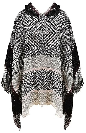 JFAN Poncho dam med huva varm tröja stickad halsduk elegant stickad cape stickad ponchos mössor för kvinnor, LJUSGRÅ, one size