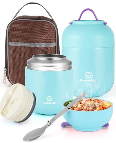 Dreamhigh® Thermobehälter für Essen 700 ml, Edelstahl Warmhaltebehälter Speisegefäß für Essen, Thermoskanne Essen Auslaufsicher, inkl. Löffel, 12 Stunden Heiß, 12 Stunden Kalt (Blau)