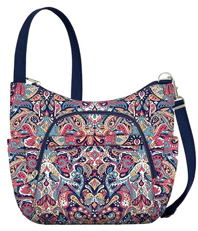 Travelon Unisex-Erwachsene Anti-Theft Classic Crossbody Bucket Bag Klassische Umhängetasche mit Diebstahlschutz, Summer Paisley