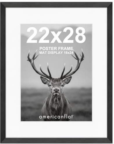 Americanflat 22x28 Poster Frame with Polished Plexiglass - Use as 18x24 Frame with Mat - Hudson Collection - Wide Picture Frames for Wall Display - Black
