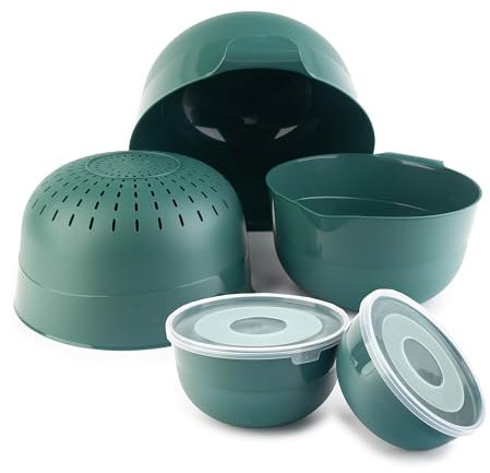 KADAX Set di 5 ciotole con coperchio, ciotole per insalata, ciotole in plastica per conservare cibi, ciotole di frutta, ciotole impilabili, ciotole per miscelazione (verde)