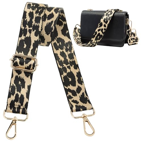 Navaris Correa Bolso Bandolera - Correas para Bolsos de Mujer - Longitud Ajustable 75-138 cm - asa para Bolso de Mano riñonera Bolsa de Deporte - Ganchos Dorados - Leopardo Caqui