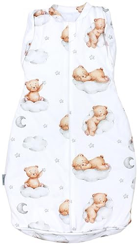 TupTam Baby Pucksack Swaddle Bag Wattiert Babyschlafsack unisex, Farbe: Wattiert 2.5 TOG/Bären auf Wolken Weiß Beige, Größe: 0-3 Monate