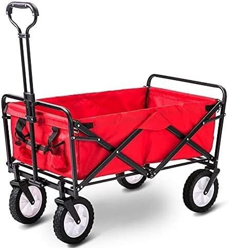 Suuim Einkaufswagen, zusammenklappbarer Campingwagen/Wagen – zusammenklappbarer, Stabiler Stahlrahmen, Garten-/Strandwagen/Wagen, robuster Mehrzweck-Transportwagen, Handwagen (rot)