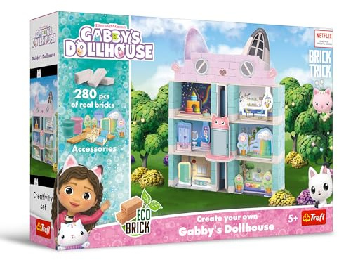 Trefl - Brick Trick Gabby's Dollhouse: Gabby's Dollhouse- Bauen mit Ziegelsteinen, ÖKO Ziegelsteine, 280 Bausteine, Wiederverwendbar, Kreativ-Set für Kinder ab 5 Jahren