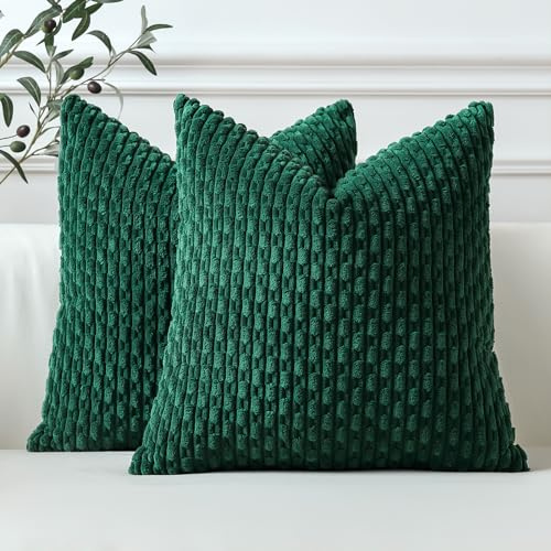 Sungeek 2er Set Kordsamt Kissenbezüge, Dekorativ Zierkissenbezüge Weich Kissenbezug Dekokissen Sofakissen Boho Deko Bezug Kissenhülle für Sofa Schlafzimmer Wohnzimmer (45x45 cm, Dunkelgrün)