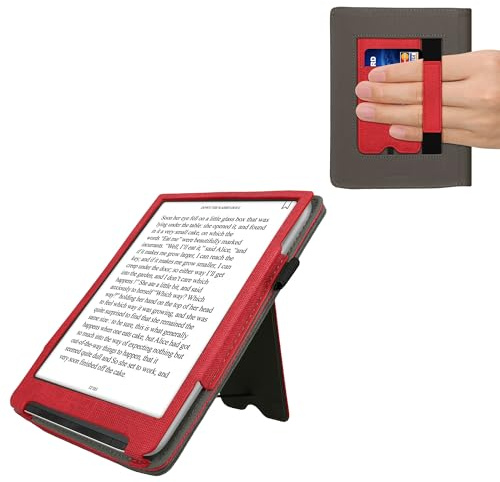 kwmobile Hülle kompatibel mit Pocketbook InkPad 4 / Color 3 / Color 2 / Vivlio InkPad 4 / InkPad Color 3 Hülle - Flip Case mit Handschlaufe - Kunstleder Cover - Rot Dunkelgrau