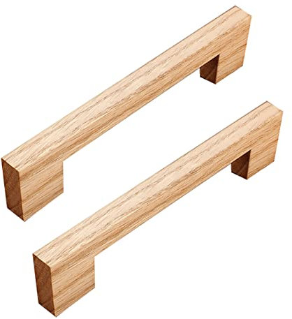 EUTYRG 2 Stück Schubladengriffe, Schrankgriffe, massives Holz, Gebogene Möbelbeschläge für Küchenschränke, Schrankknöpfe, Kommoden (Holzfarbe, H x T: 128 mm)