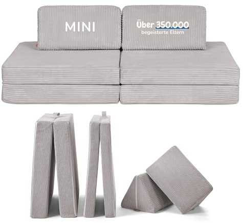 Funzy Mini Spielsofa für Kinder - Mini für kreatives Spielen, Modulare Spielcouch, Waschbarer Bezug, Robust & Langlebig, ÖKO-TEX® 100 Standard Zertifiziert, 3 Jahre Garantie, Cord Koala Grau