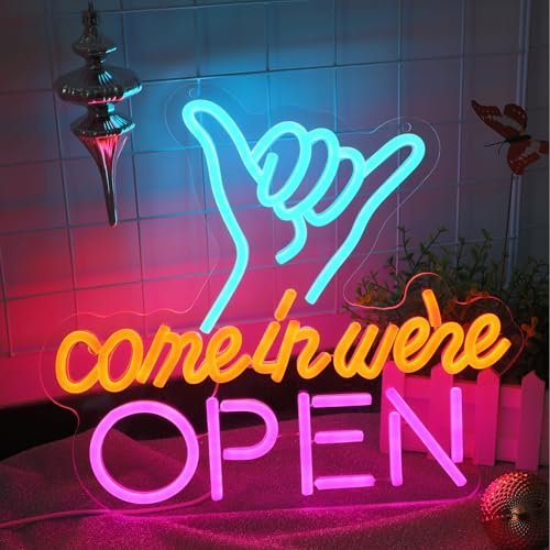 ENUOLI Neonschild OPEN, Neonlicht mit USB-Stromversorgung, dimmbar | Kommen Sie rein, wir haben geöffnet, helle, gut sichtbare LED-Werbetafel, Wanddekoration für Fenster, Tür, Bar, Ges