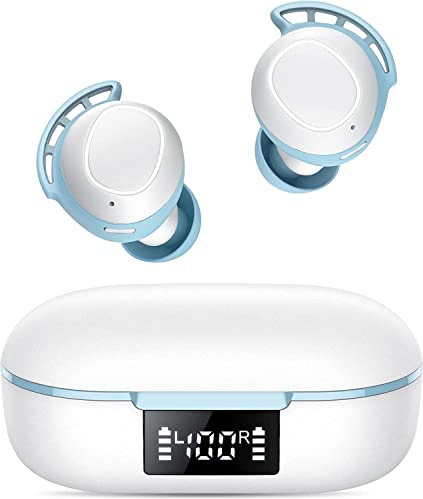 Écouteurs Bluetooth sans fil 5.3 avec 4 microphones ENC à réduction du bruit 2024, Casque Audio Écouteur, Basses Profondes de 60 h, Étanches IPX8, Blanc