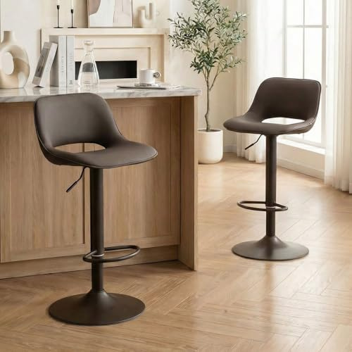 YOUNIKE Barhocker 2er Set, Barstühle Bar Stool Höhenverstellbar Drehstuhl, Küchenstühle Tresenstuhl mit Hohler Rückenlehne, Hohe Barhocker für Bartheke Küche, Braun