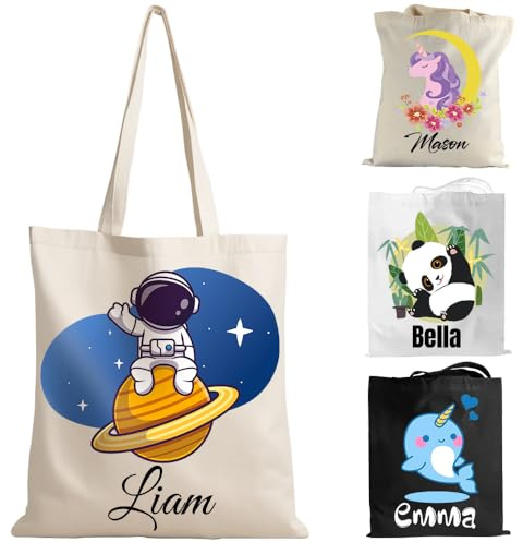 Cozifitgear Geschenk mit Namen personalisiert-Benutzerdefinierte Tragetasche, Panda,Wiederverwendbare Einkaufstasche, Personalisierter Kinder, Tragetasche für Krippe, Kindergarten, Schule