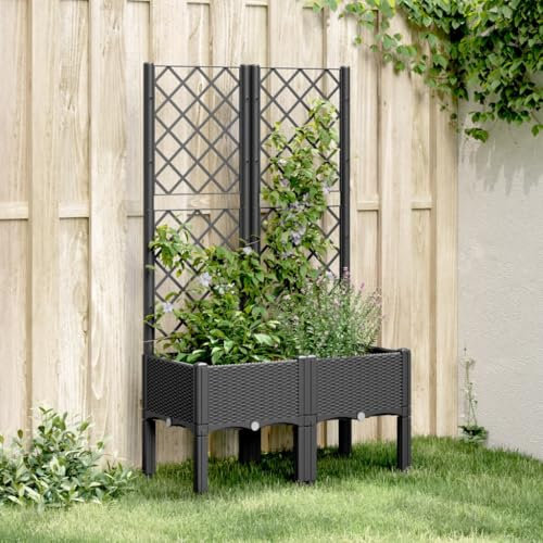 Xichuzi Pflanzkübel mit Rankgitter Schwarz 80x40x142 cm PP, Blumentopf Gross, Blumenkasten Balkon, übertopf, Pflanzkasten, Flowerpot, Kräuterbeet Für Die Küche, Vertikalbeet - 367923