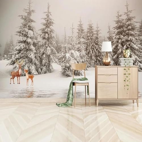 MIXUEXUNLU Mural Wallpaper 3D Retro Snow elk Scenery Photo Wall Painting Living Room TV Sofa Bedroom