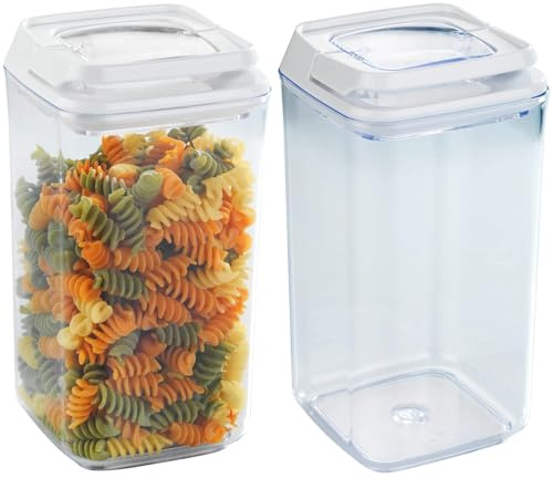 Muddy Hands Pack of 2 Tall Air Tight Food Storage Containers Clear Plastic Kitchen Pantry Boxes Tubs (1.2 Litre)