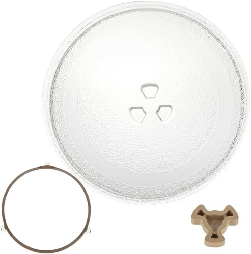FWEEK Plato giratorio universal para microondas, 31,5 cm, placa de cristal para microondas, plato giratorio de cristal con 3 fijaciones, incluye anillo giratorio y soporte