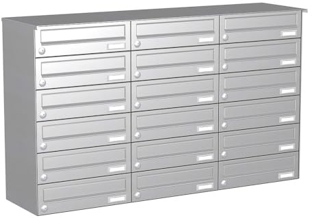 KNOBLOCH Briefkastenanlage | Aufputz | 18-Fach | Edelstahl | waagerecht | optional 2. Namensschild & 3 Schlüssel