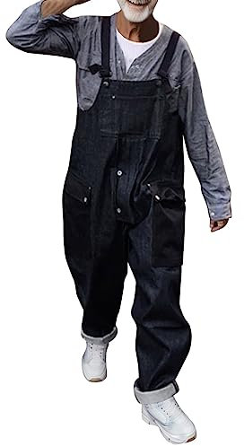 Dungarees Men's Jeans Baggy Jeans Dungarees Men's Long Plus Size Trousers Suit Adjustable Work Dungarees with Pockets Jeans Overall Large Straps Jumpsuit Casual 90s Baggy Streetwear Cargo Trousers,