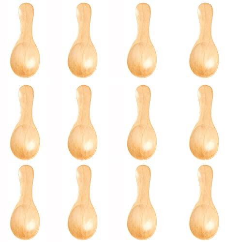 Pack of 12 Small Wooden Spoons, Natural Wooden Soup Spoons, Honey Spoons, Tablespoons, Kitchen Accessories, Natural Wooden Spoon for Tea, Coffee, Honey, Sugar, Spice, Soup, Rice, Light Wood, 8 x 3.6