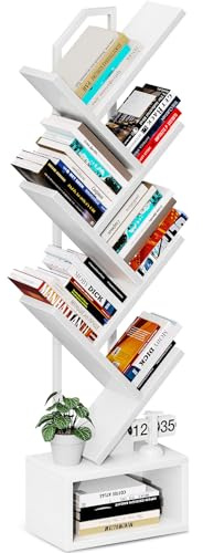 Coleshome Estantería de Árbol, Librería de Pie con 6 Niveles 110cm Blanco