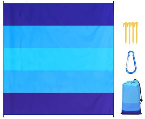 Husoiuy Strandhandduk sandavvisande, extra sandavvisande vattentät strandmatta, snabbtorkande picknickfilt med 4 pinnar och hörnficka, 208 x 198 cm, vattentätt utomhusunderlag för