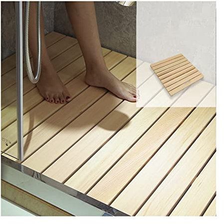 Tapis de bain antidérapant de luxe en bois – Caillebotis en teck naturel pour douche et baignoire, tapis de spa durable, taille personnalisable 30 x 60 cm / 12 x 24 pouces, accessoire de sal