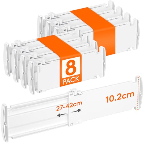 Lifewit 8 Pack 4 High Drawer Dividers 27-42cm/10.5-16.5 Adjustable Drawer Dividers for Clothes, Expandable Kitchen Drawer Dividers Organisers, Drawers Separators for Bathroom/Bedroom/Office White