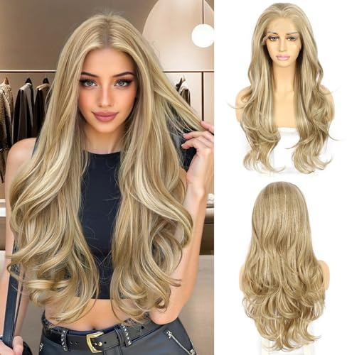 Sapphirewigs Blonde Lace Front Perücke Körper Welle synthetische Spitze Front Perücken für Frauen Lange Haare Tägliche Weihnachten Halloween 26 Zoll