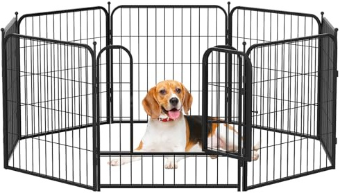 The Fellie Metal Dog Pen 8 Panel, Heavy Duty Dog Fence with Door for Outdoor, Foldable Puppy Pen Indoor, Pet Exercise Run Cage, Black, 60 x 60cm